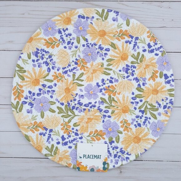 Other - Braided Placemat Centerpiece Floral Watercolor Blooms Flowers 15 in Round